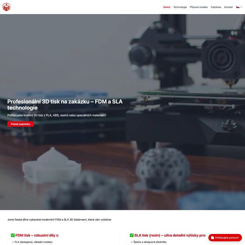 3D Printed - Webová stránka zaměřená na 3D tisk a související služby.