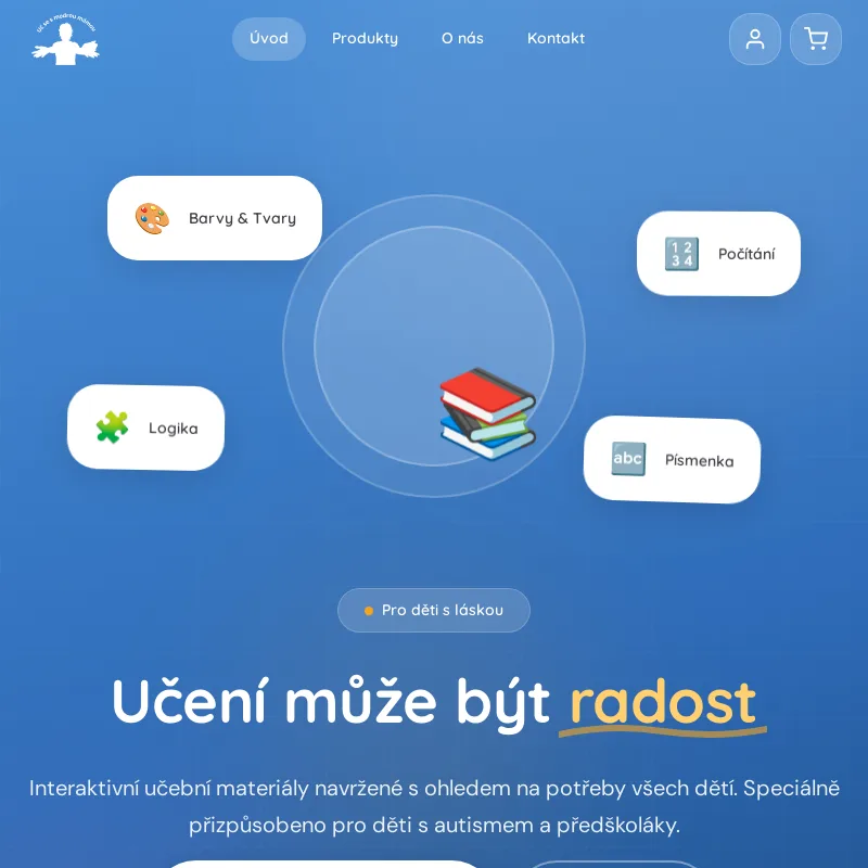 Modrá Máma - E-shop s interaktivními učebními materiály pro děti, postavený na našem vlastním e-shopovém řešení.